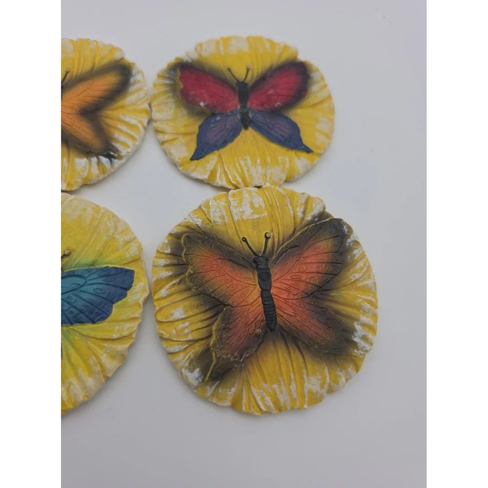 Home Interiors Butterfly Ceramic Coaster Set of 4 Vintage Multicolor Round 4